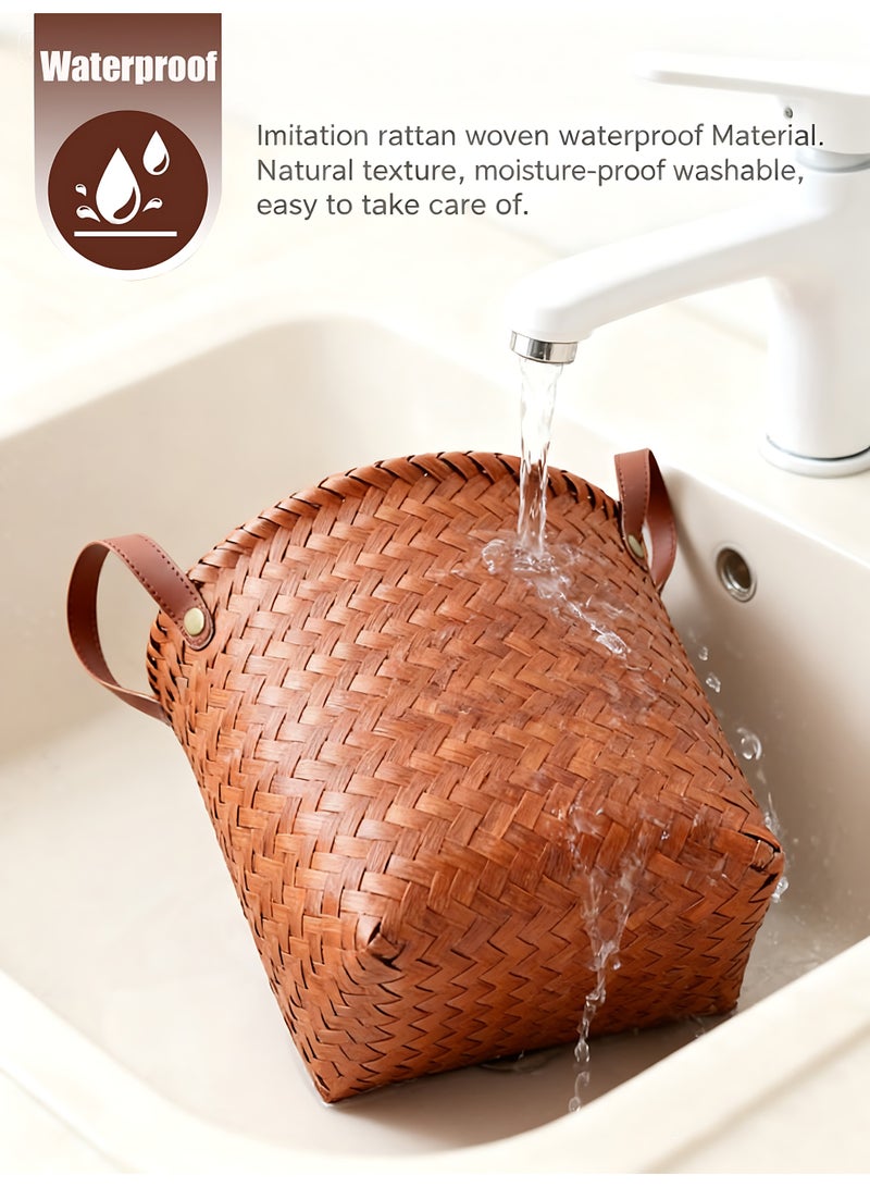 روعة سلة تخزين من الخيزران،  منظم تخزين منسوج على شكل مكعب، سلة بطانية من الخيزران الصناعي لتنظيم الملابس وخزانة غسيل الألعاب، بني - Image 4